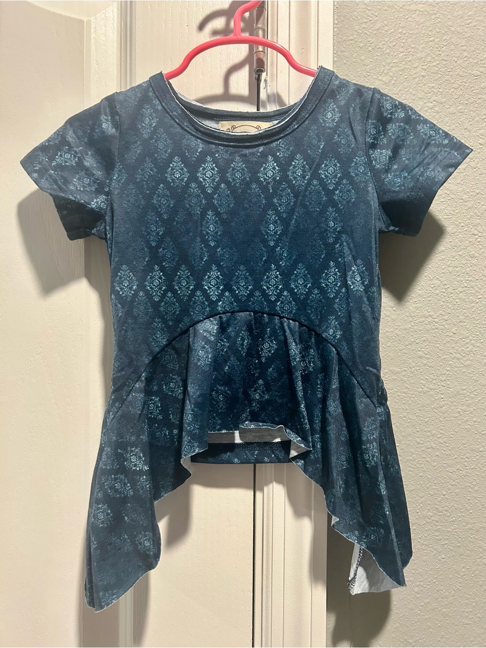 Joyfolie Girls Teal Blue Patterned High-Low Tee Size 2